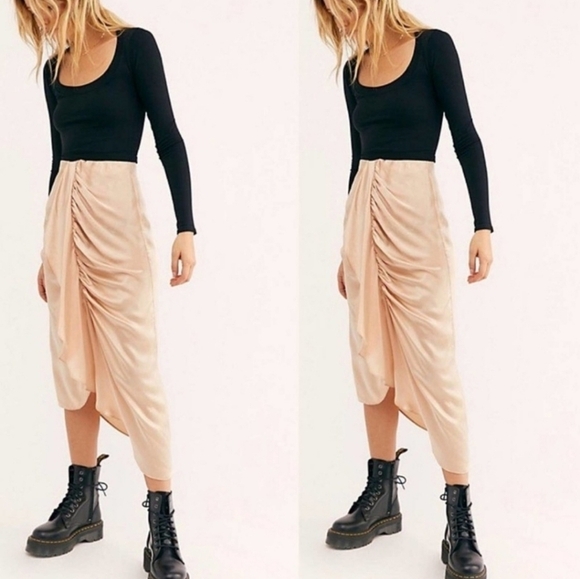 Free People Nightcap Gold Silk Waterfall Skirt - Picture 1 of 4